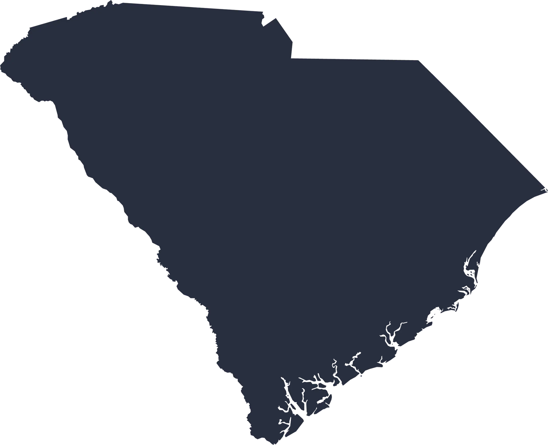 Dark blue icon of the state of South Carolina.